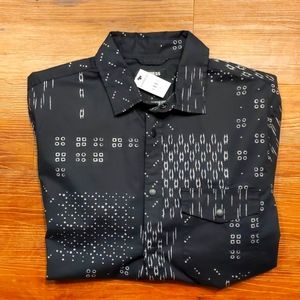 Express Black and Tan Pattern Casual Button Down Shirt